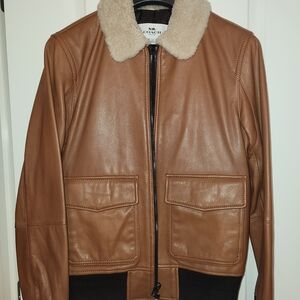 Coach Brown Leather Flight Jacket with Cream Shearling Collar
